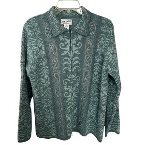 Pendleton Vtg Virgin Merino Wool Zip Cardigan Sweater Blue Paisley Large